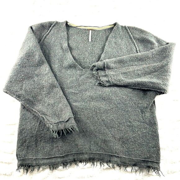 Free People Women's S Irresistible Fringe Green V Neck Long Sleeve Wool Sweater - Picture 5 of 6